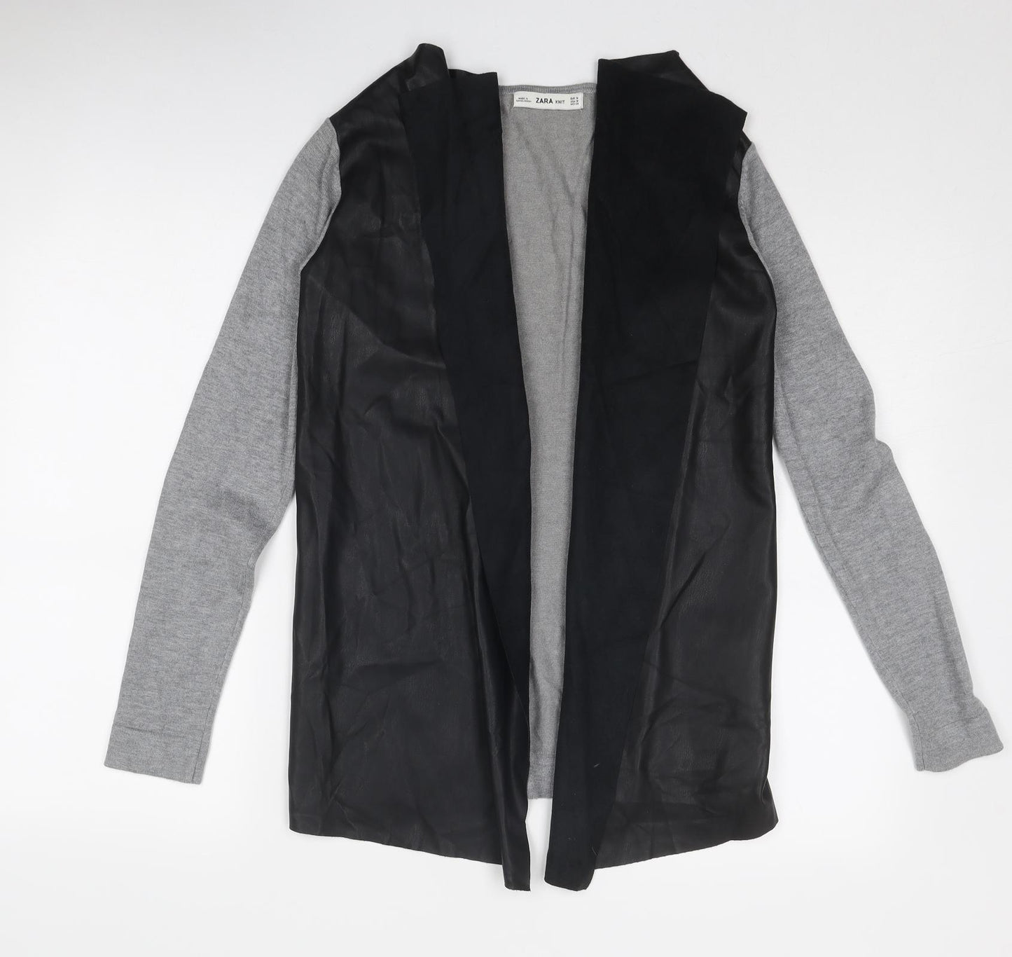 Zara Womens Grey V-Neck Viscose Cardigan Jumper Size M - Faux Leather Style