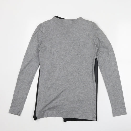 Zara Womens Grey V-Neck Viscose Cardigan Jumper Size M - Faux Leather Style