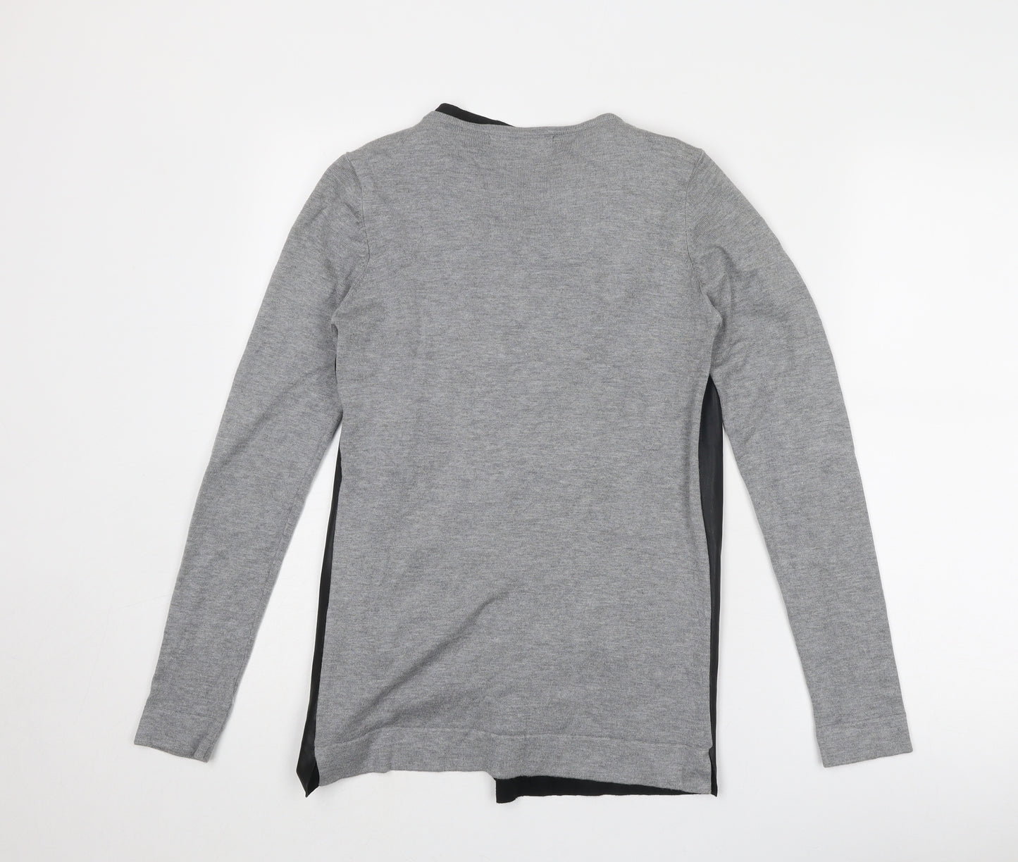 Zara Womens Grey V-Neck Viscose Cardigan Jumper Size M - Faux Leather Style