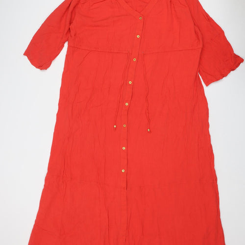 Marks and Spencer Womens Red Viscose Maxi Size 20 V-Neck Button