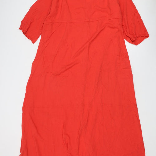 Marks and Spencer Womens Red Viscose Maxi Size 20 V-Neck Button