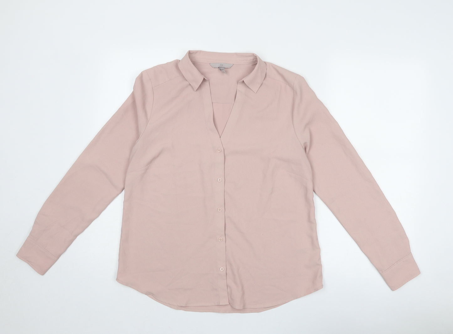H&M Womens Pink Polyester Basic Button-Up Size M Collared