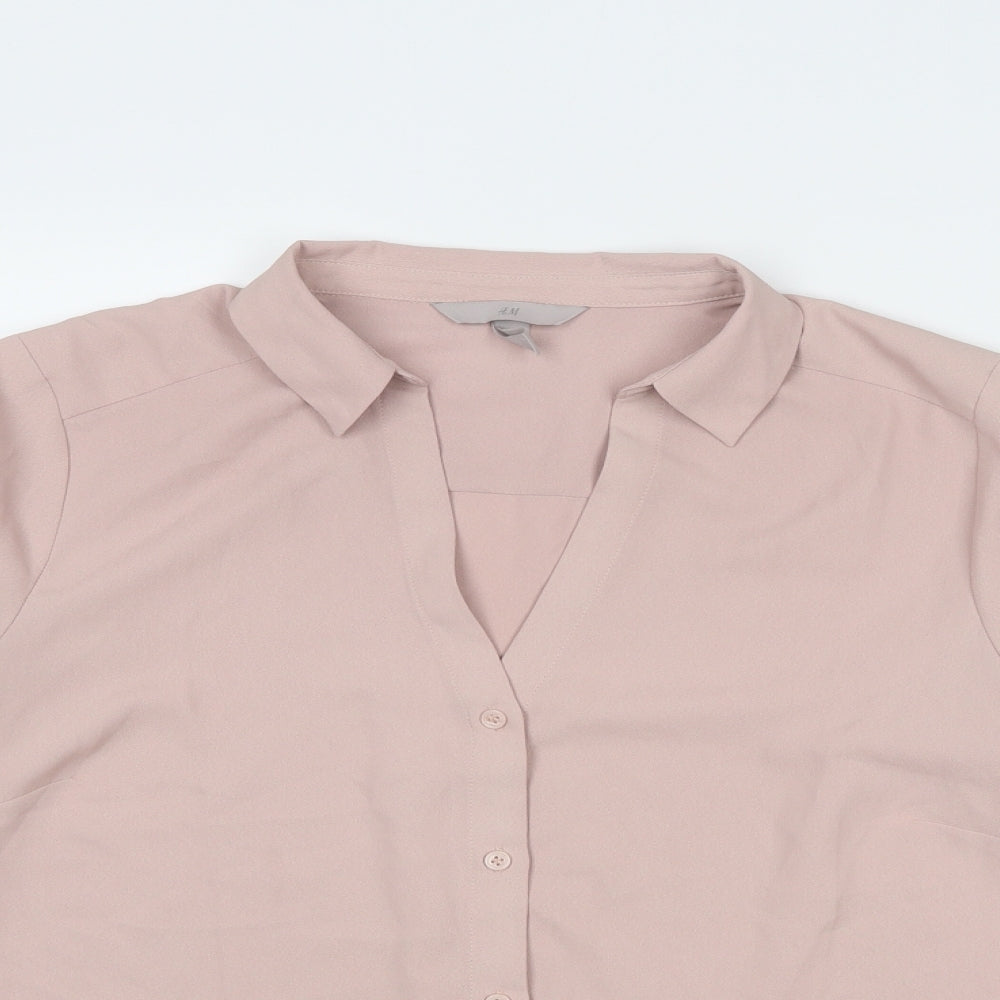 H&M Womens Pink Polyester Basic Button-Up Size M Collared