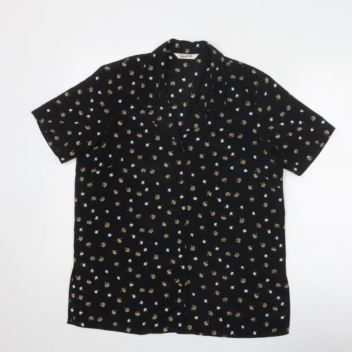 Robento Celli Womens Black Geometric Polyester Basic Button-Up Size 14 V-Neck