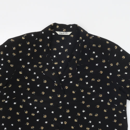 Robento Celli Womens Black Geometric Polyester Basic Button-Up Size 14 V-Neck