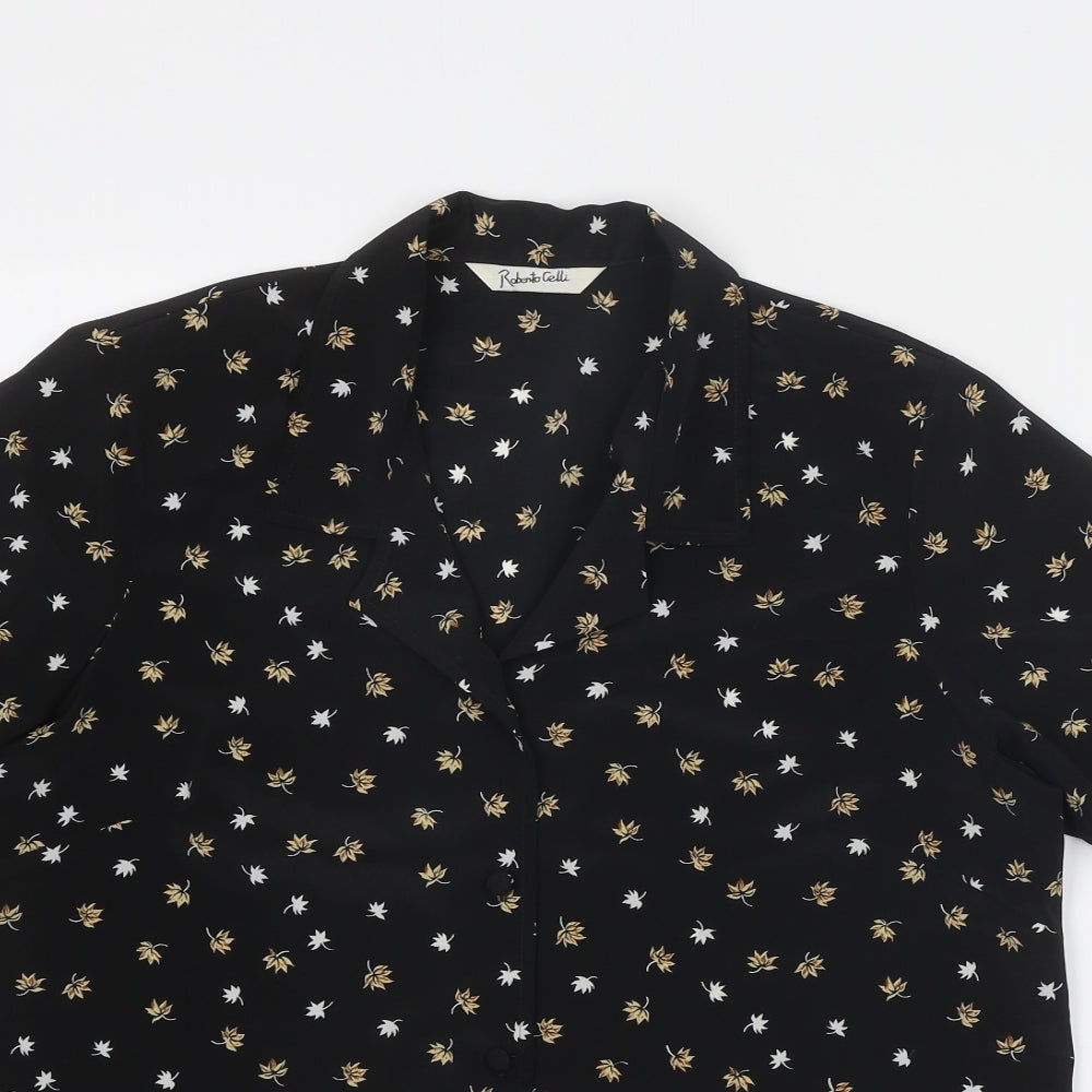 Robento Celli Womens Black Geometric Polyester Basic Button-Up Size 14 V-Neck
