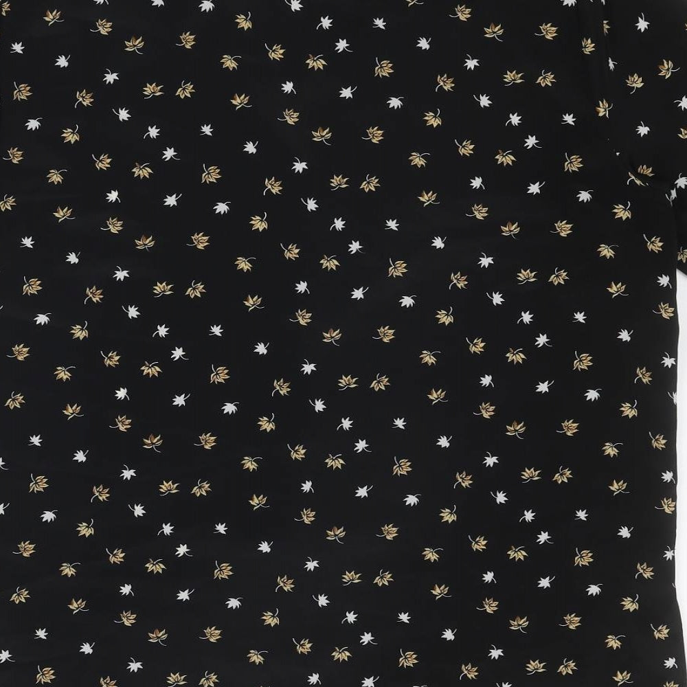 Robento Celli Womens Black Geometric Polyester Basic Button-Up Size 14 V-Neck