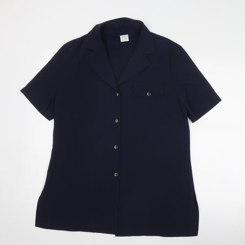C&A Womens Blue Polyester Basic Button-Up Size 14 Collared