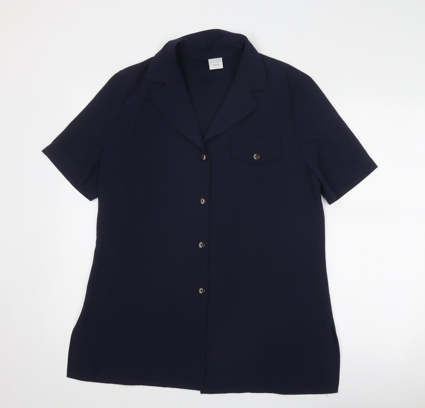 C&A Womens Blue Polyester Basic Button-Up Size 14 Collared