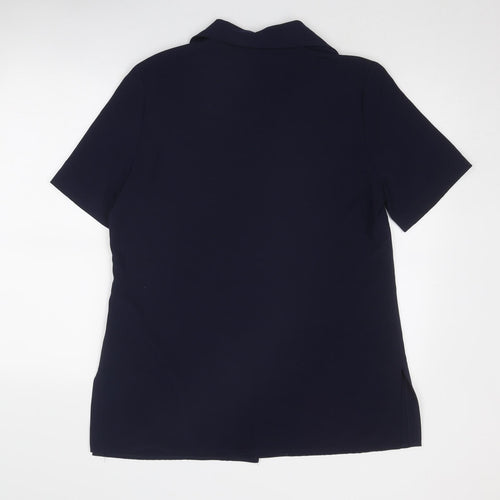 C&A Womens Blue Polyester Basic Button-Up Size 14 Collared