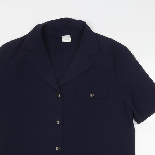C&A Womens Blue Polyester Basic Button-Up Size 14 Collared
