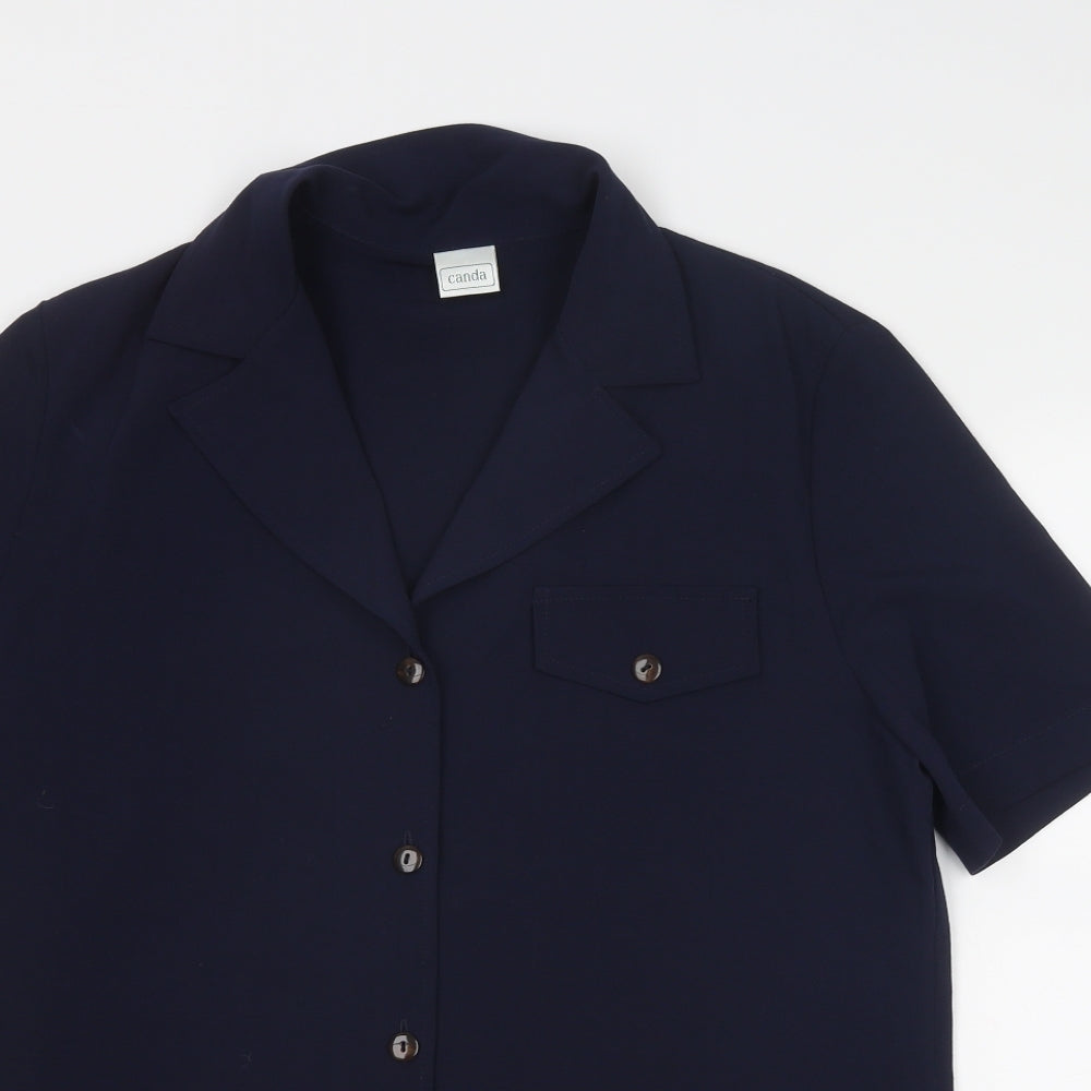 C&A Womens Blue Polyester Basic Button-Up Size 14 Collared