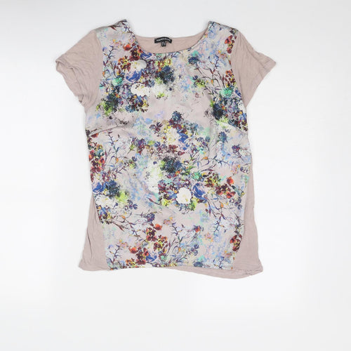 Warehouse Womens Purple Floral Viscose Basic T-Shirt Size 6 Round Neck