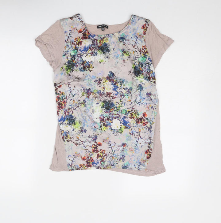 Warehouse Womens Purple Floral Viscose Basic T-Shirt Size 6 Round Neck
