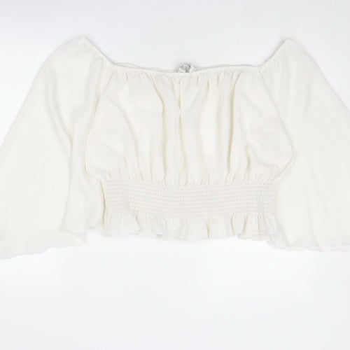 Inspire Womens White Polyester Cropped Blouse Size 16 Square Neck