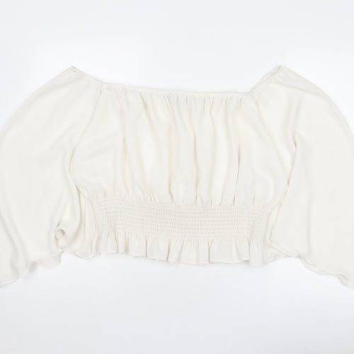 Inspire Womens White Polyester Cropped Blouse Size 16 Square Neck