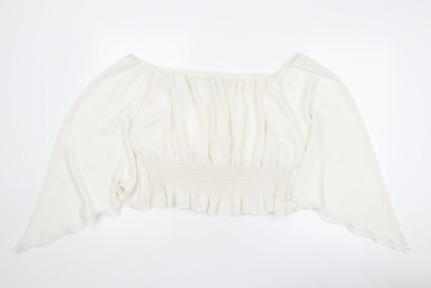 Inspire Womens White Polyester Cropped Blouse Size 16 Square Neck