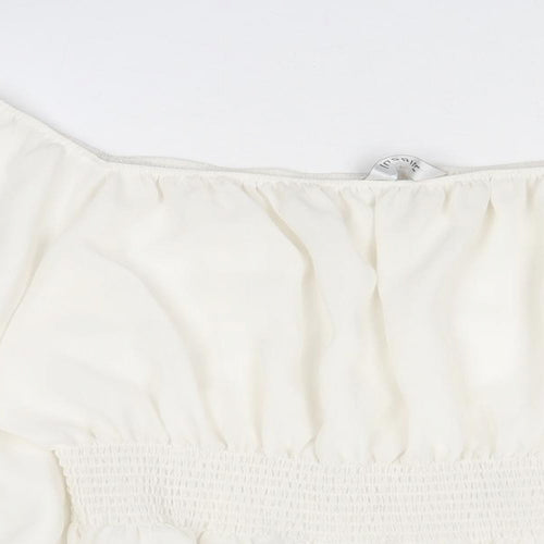 Inspire Womens White Polyester Cropped Blouse Size 16 Square Neck
