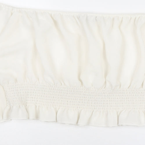 Inspire Womens White Polyester Cropped Blouse Size 16 Square Neck