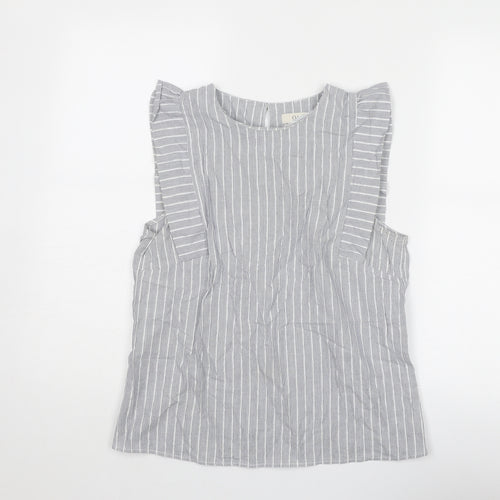 Oasis Womens Blue Striped Cotton Basic Tank Size 12 Round Neck