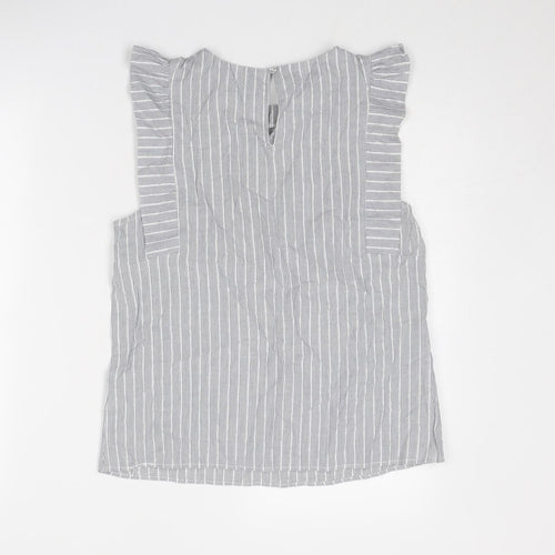 Oasis Womens Blue Striped Cotton Basic Tank Size 12 Round Neck