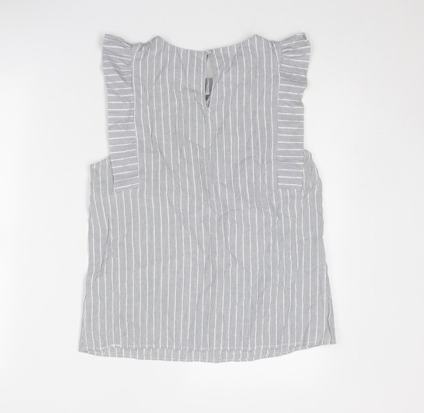 Oasis Womens Blue Striped Cotton Basic Tank Size 12 Round Neck