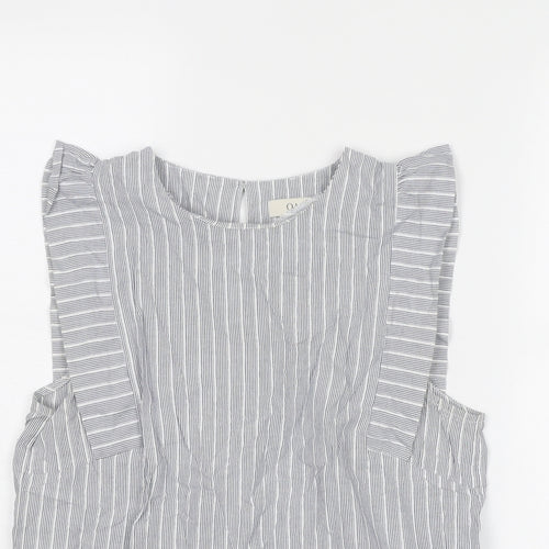 Oasis Womens Blue Striped Cotton Basic Tank Size 12 Round Neck