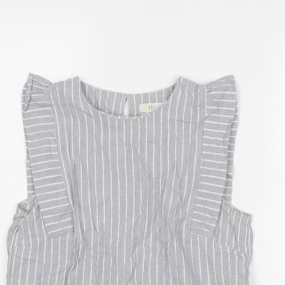 Oasis Womens Blue Striped Cotton Basic Tank Size 12 Round Neck