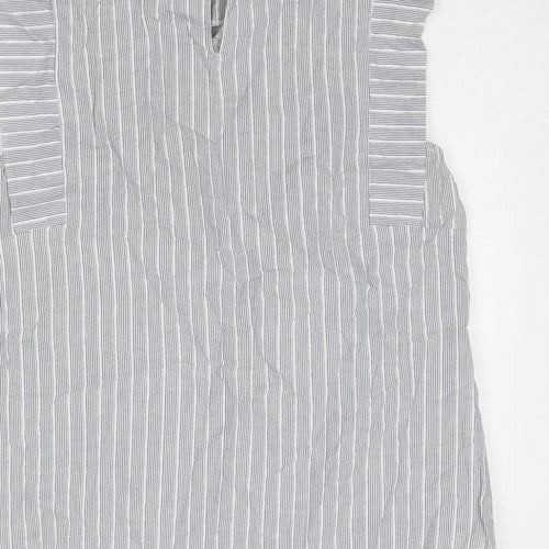 Oasis Womens Blue Striped Cotton Basic Tank Size 12 Round Neck