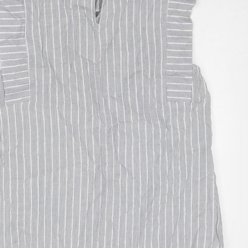 Oasis Womens Blue Striped Cotton Basic Tank Size 12 Round Neck