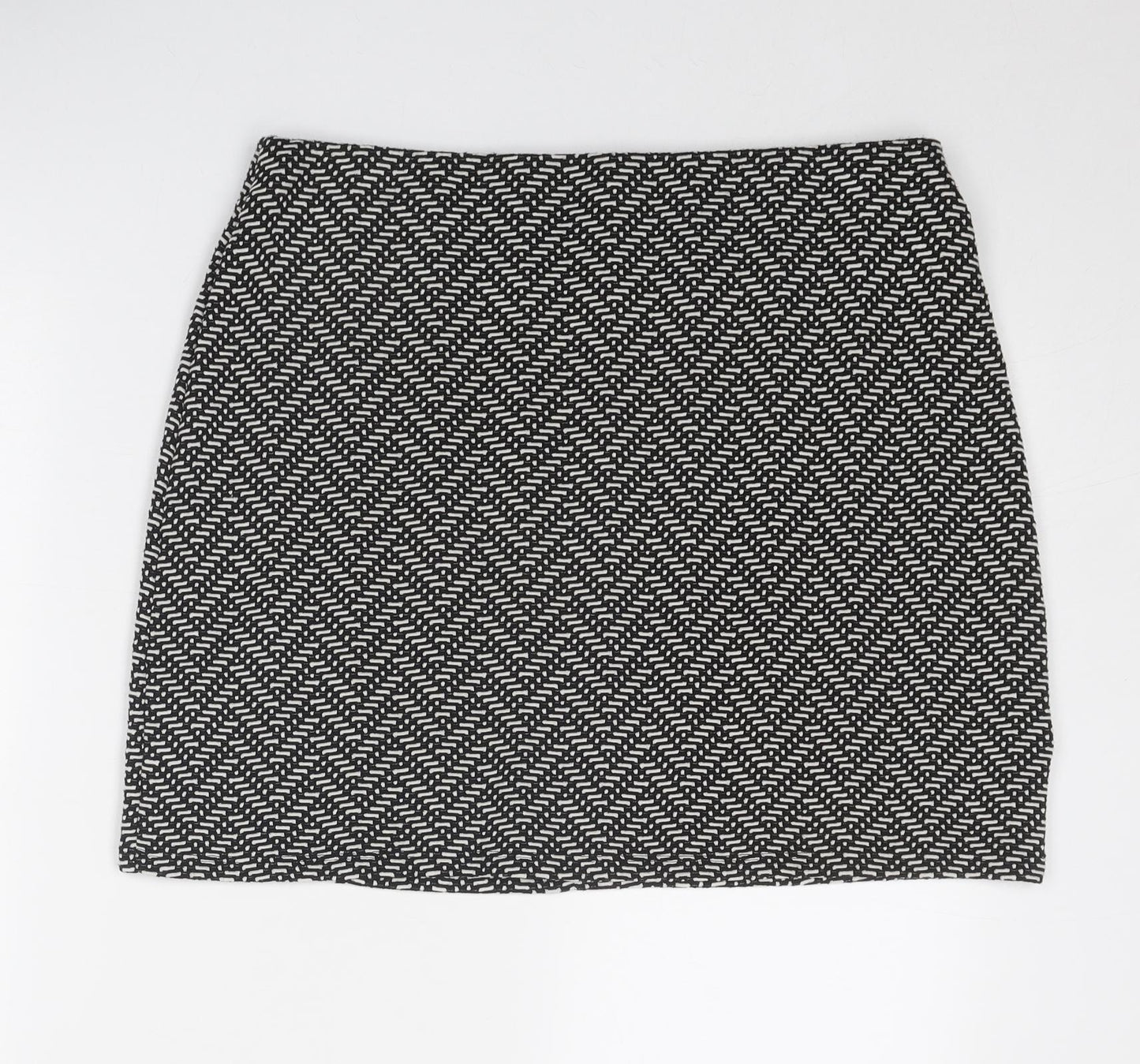 Marks and Spencer Womens Black Geometric Polyester A-Line Skirt Size 14