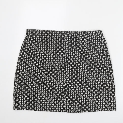Marks and Spencer Womens Black Geometric Polyester A-Line Skirt Size 14