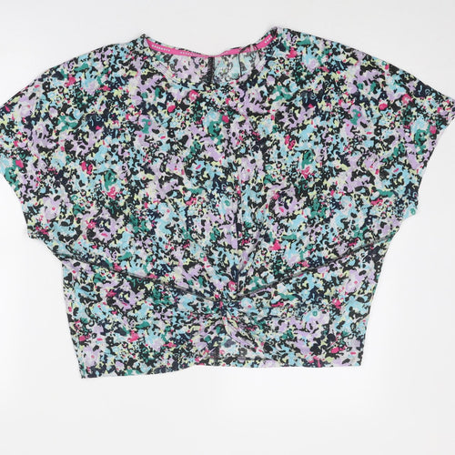 GOODMOVE Womens Multicoloured Geometric Polyester Basic T-Shirt Size 16 Round Neck Pullover