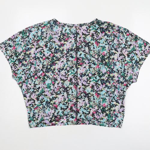 GOODMOVE Womens Multicoloured Geometric Polyester Basic T-Shirt Size 16 Round Neck Pullover