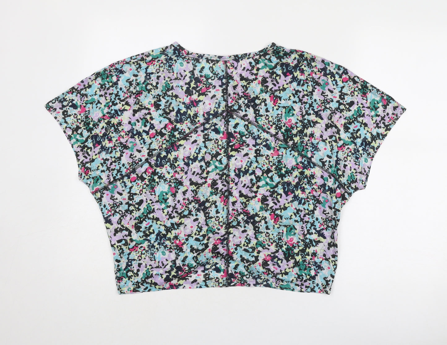 GOODMOVE Womens Multicoloured Geometric Polyester Basic T-Shirt Size 16 Round Neck Pullover