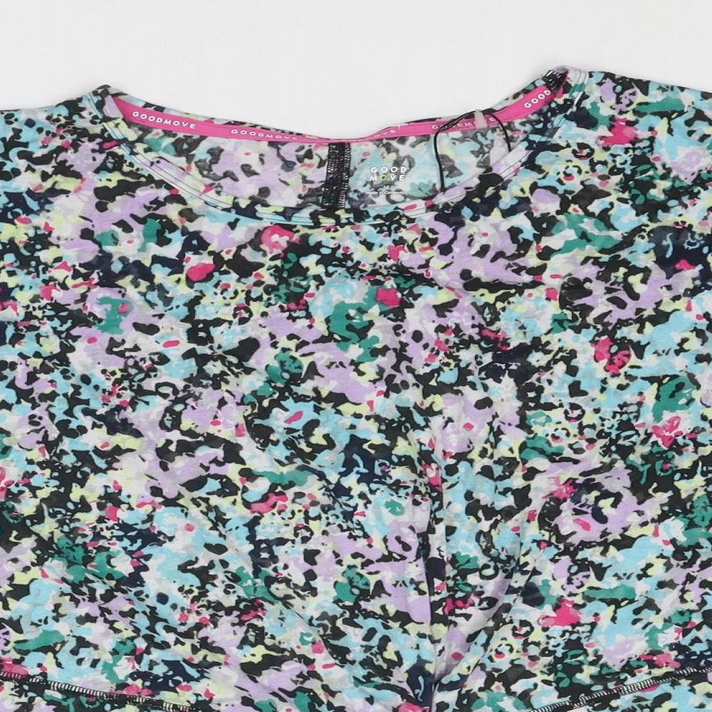 GOODMOVE Womens Multicoloured Geometric Polyester Basic T-Shirt Size 16 Round Neck Pullover