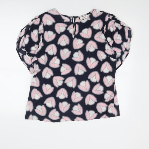 Principles Womens Blue Geometric Viscose Basic Blouse Size 16 Round Neck