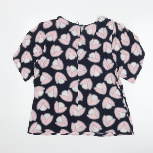 Principles Womens Blue Geometric Viscose Basic Blouse Size 16 Round Neck