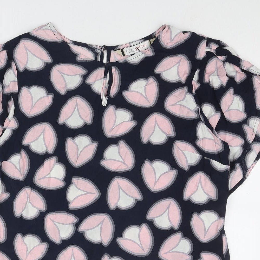 Principles Womens Blue Geometric Viscose Basic Blouse Size 16 Round Neck