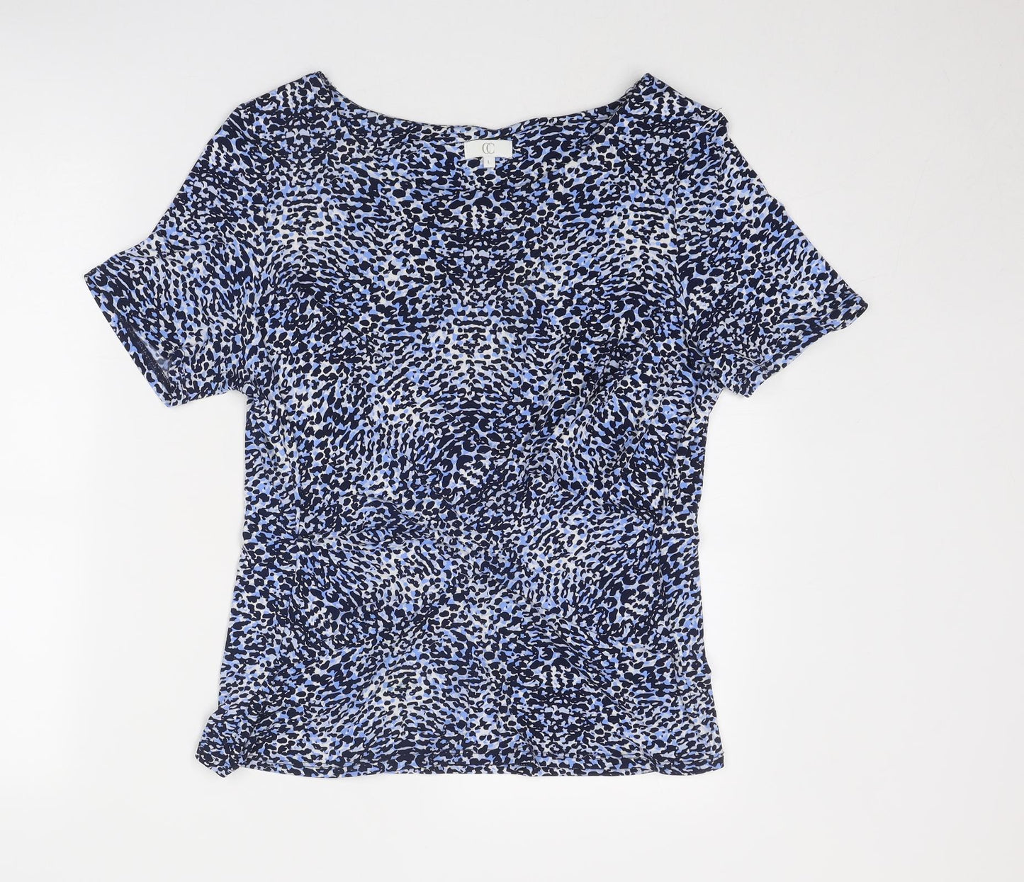 CC Womens Blue Geometric Polyester Basic T-Shirt Size L Round Neck