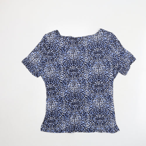 CC Womens Blue Geometric Polyester Basic T-Shirt Size L Round Neck