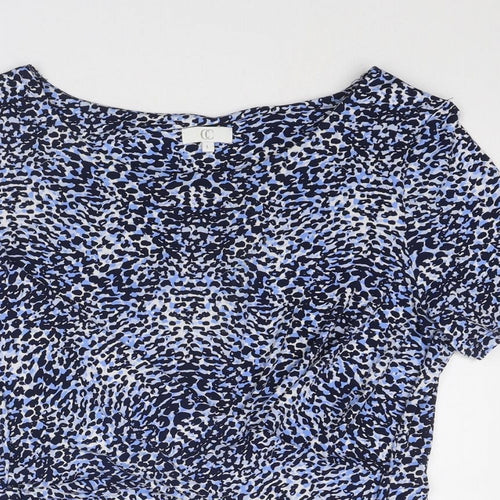 CC Womens Blue Geometric Polyester Basic T-Shirt Size L Round Neck