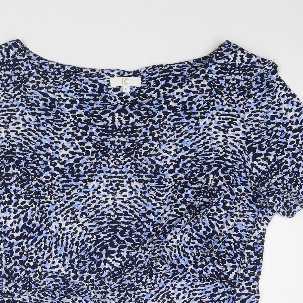 CC Womens Blue Geometric Polyester Basic T-Shirt Size L Round Neck