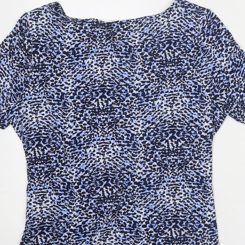CC Womens Blue Geometric Polyester Basic T-Shirt Size L Round Neck