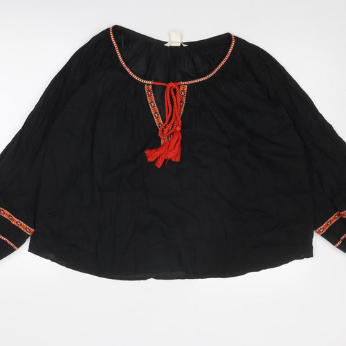 H&M Womens Black Cotton Basic Blouse Size 8 Round Neck