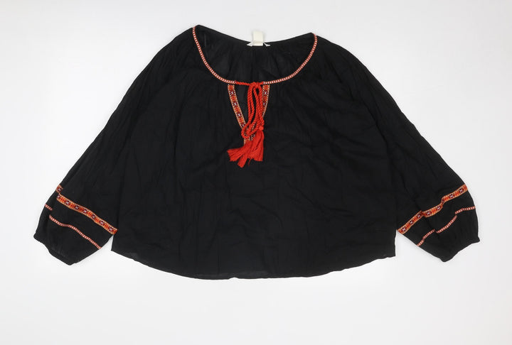 H&M Womens Black Cotton Basic Blouse Size 8 Round Neck