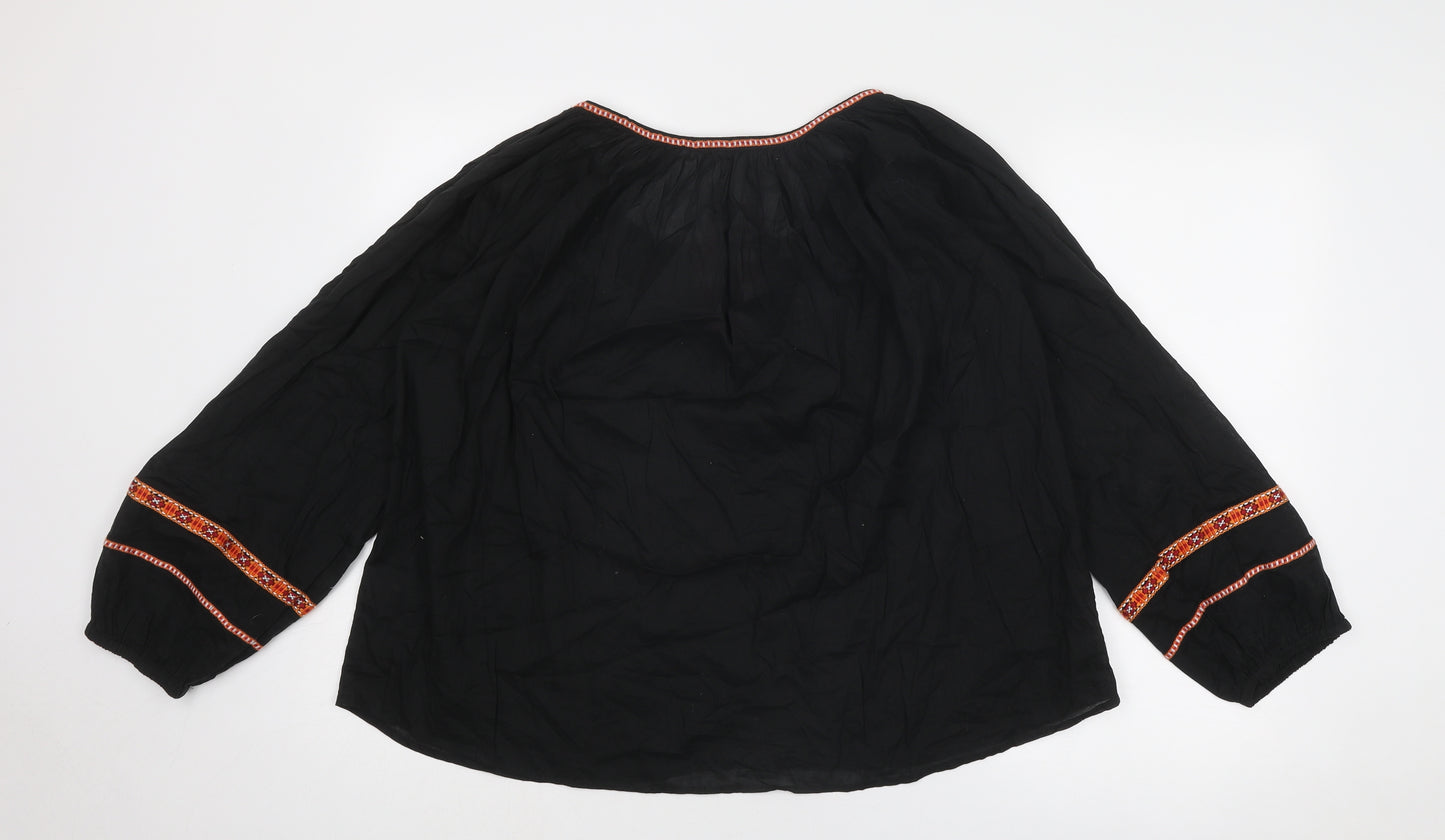 H&M Womens Black Cotton Basic Blouse Size 8 Round Neck