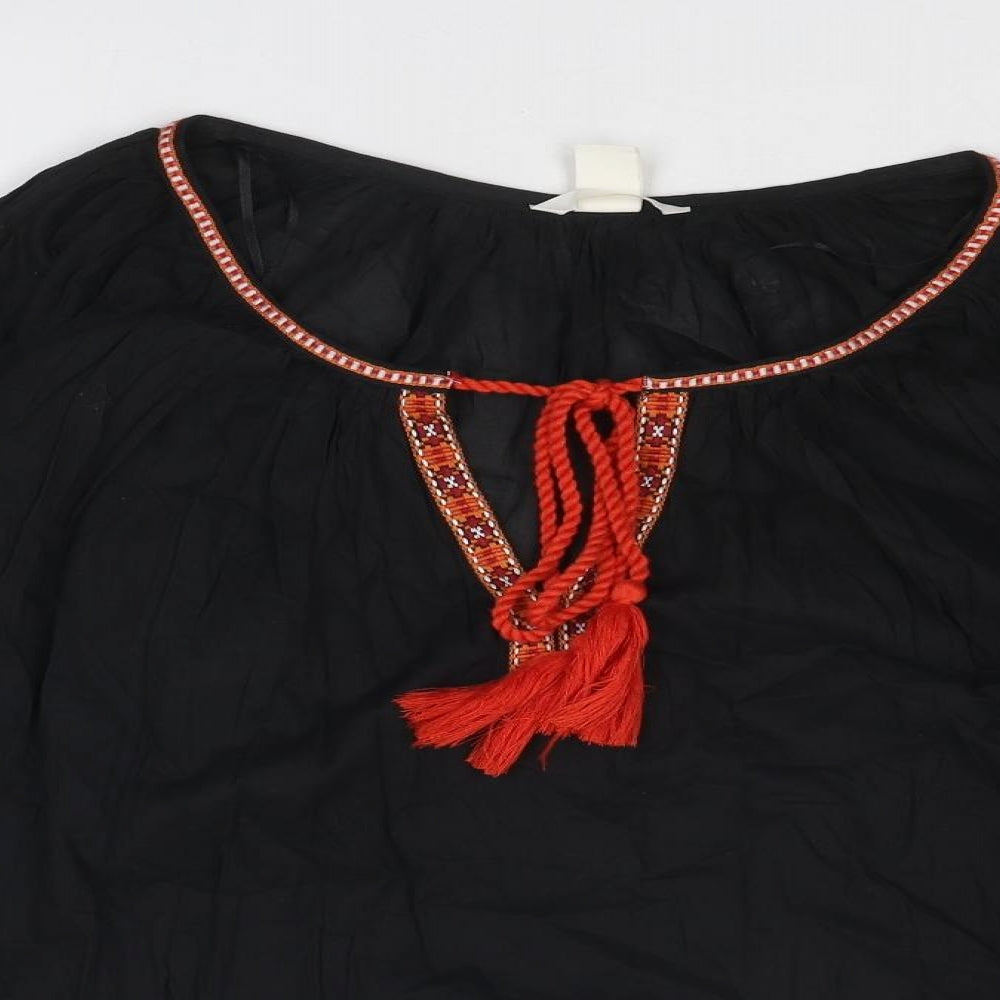 H&M Womens Black Cotton Basic Blouse Size 8 Round Neck