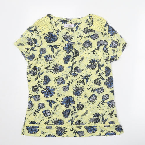 Per Una Womens Yellow Geometric Polyester Basic T-Shirt Size 12 Round Neck