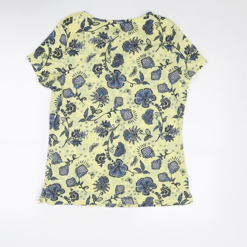 Per Una Womens Yellow Geometric Polyester Basic T-Shirt Size 12 Round Neck